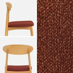 Silla vintage de madera de hevea natural y tela, set de 2