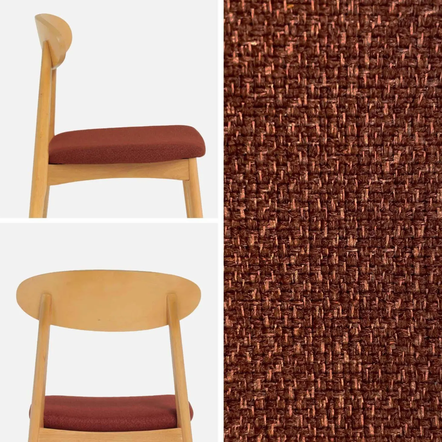 Silla vintage de madera de hevea natural y tela, set de 2