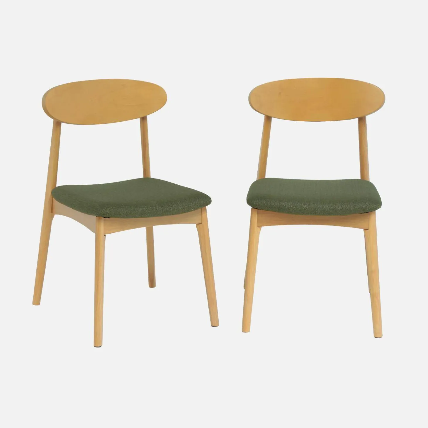 Silla vintage de madera de hevea natural y tela, set de 2