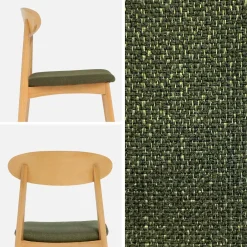 Silla vintage de madera de hevea natural y tela, set de 2