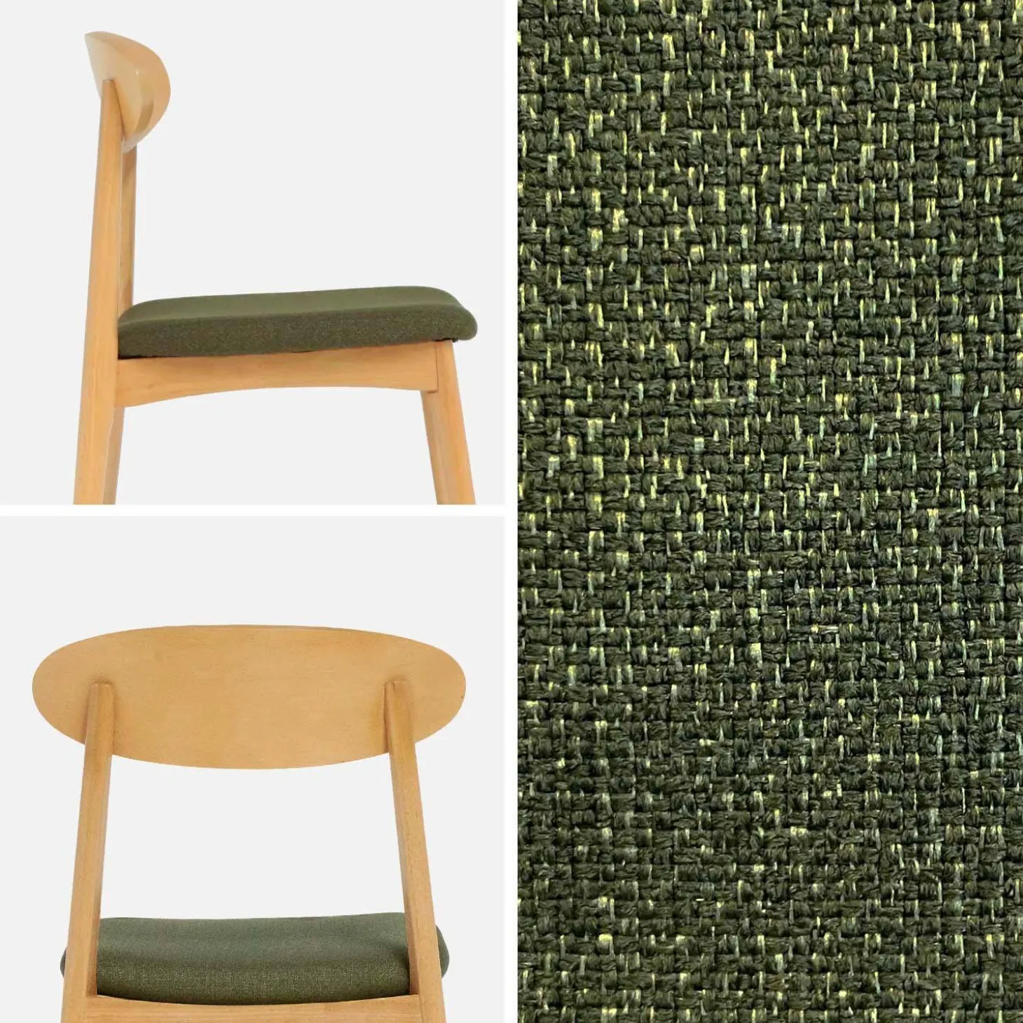 Silla vintage de madera de hevea natural y tela, set de 2