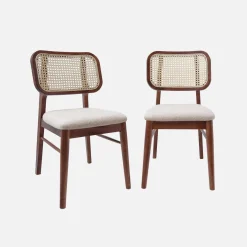 Silla vintage de madera de hévea y borreguito, set de 2
