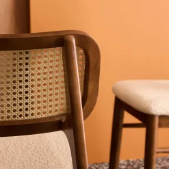 Silla vintage de madera de hévea y borreguito, set de 2
