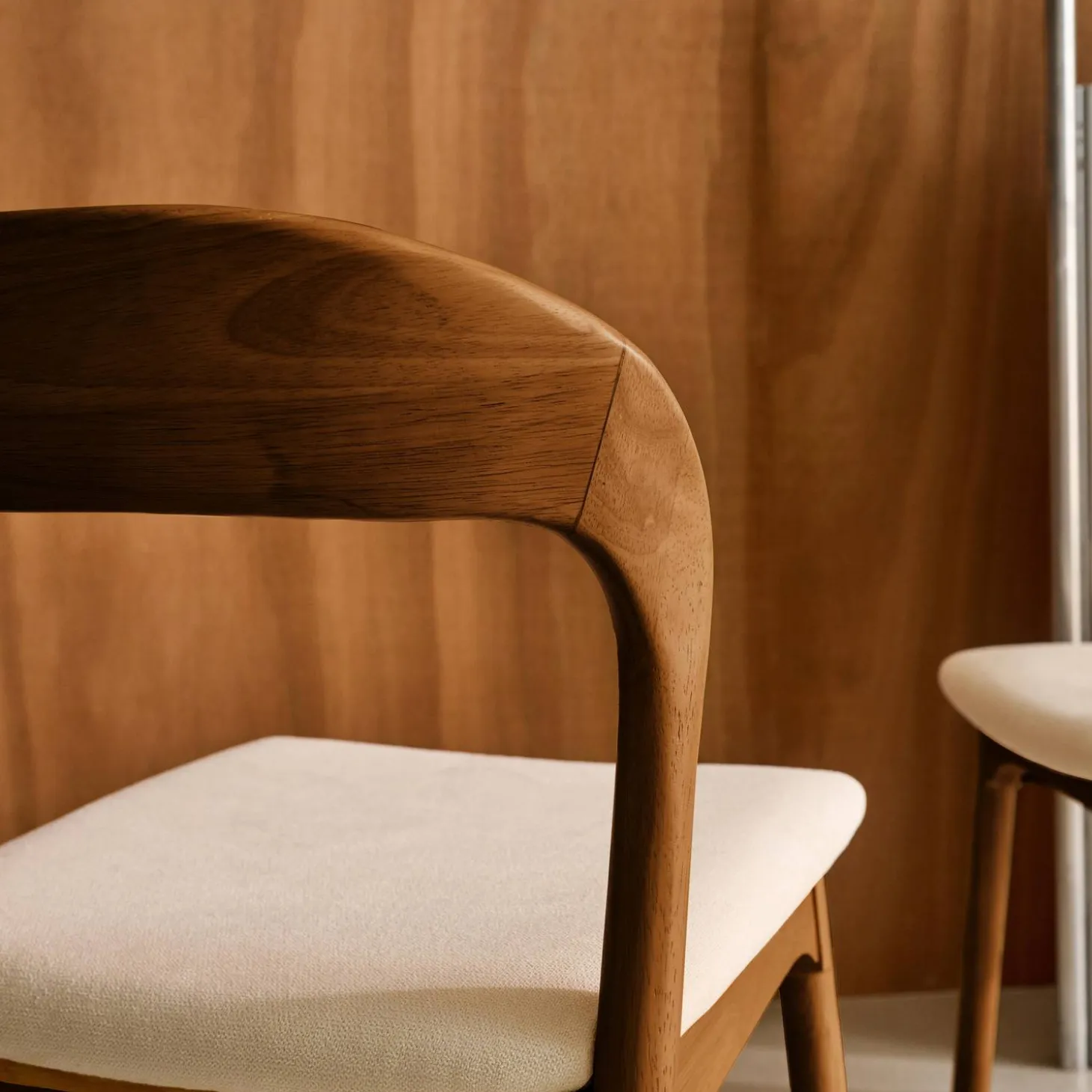 Silla vintage de madera de hevea y tela, set de 2