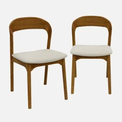 Silla vintage de madera de hevea y tela, set de 2