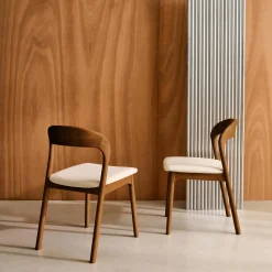 Silla vintage de madera de hevea y tela, set de 2