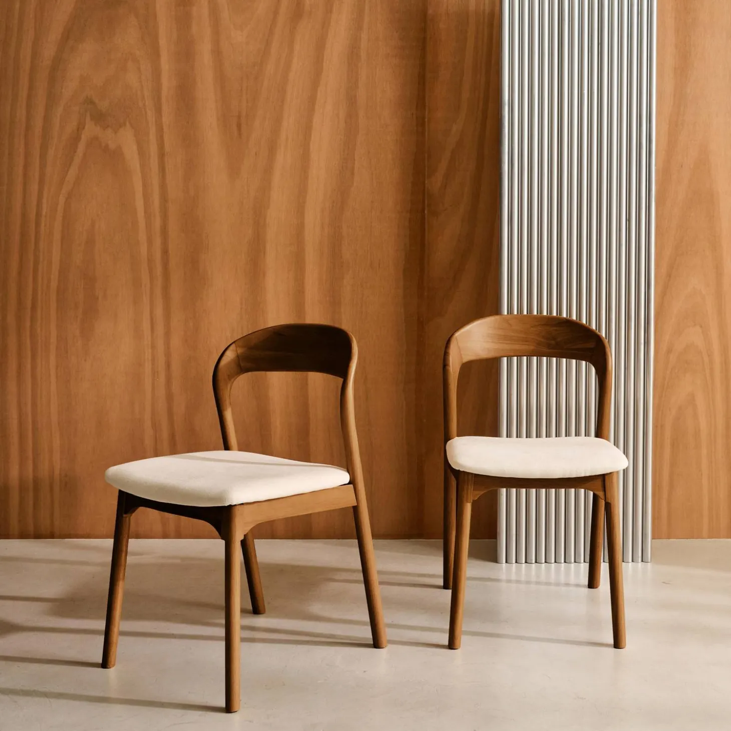Silla vintage de madera de hevea y tela, set de 2