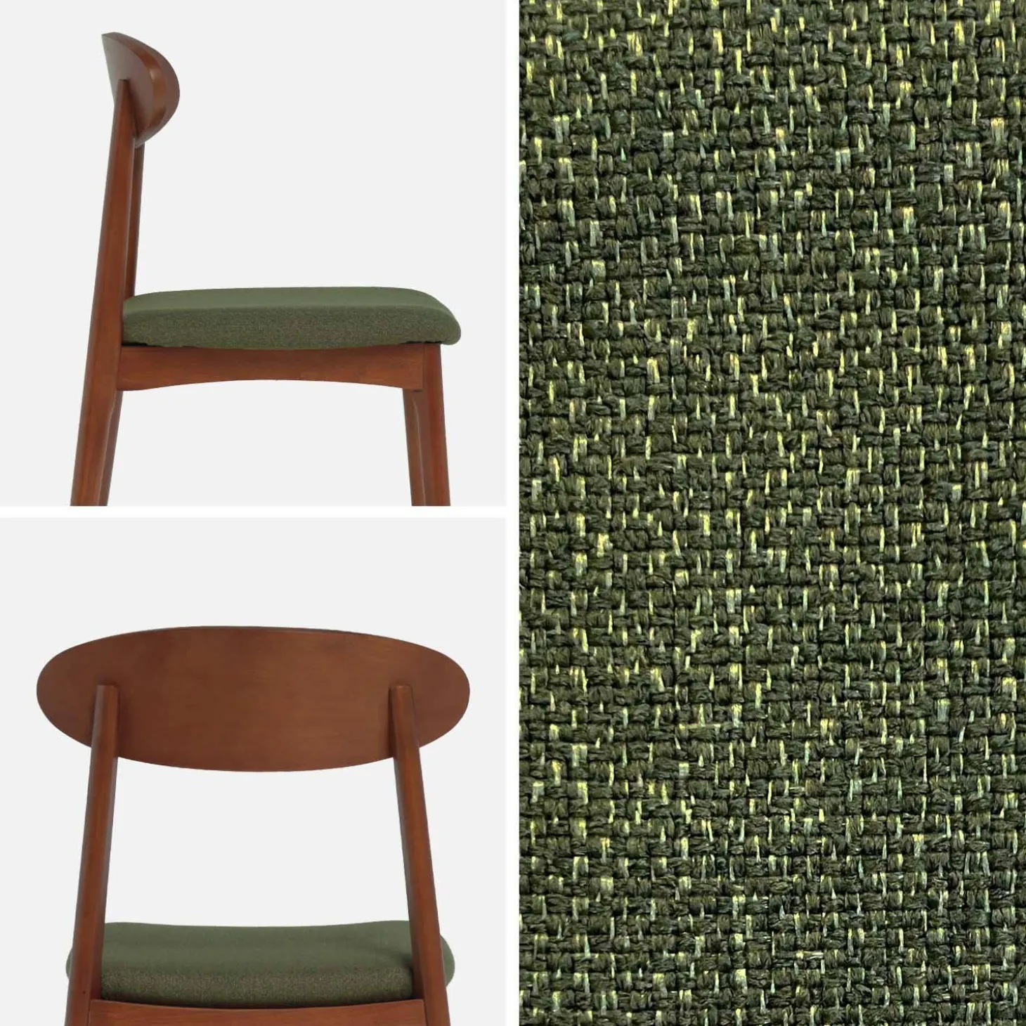 Silla vintage de madera de hevea nogal y tela, set de 2