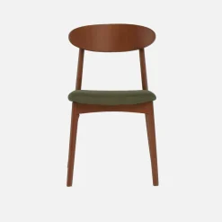 Silla vintage de madera de hevea nogal y tela, set de 2