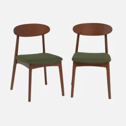 Silla vintage de madera de hevea nogal y tela, set de 2