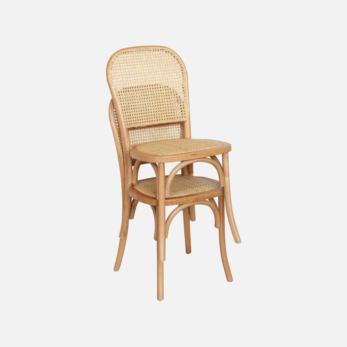 Silla vintage de madera y ratán, set de 2