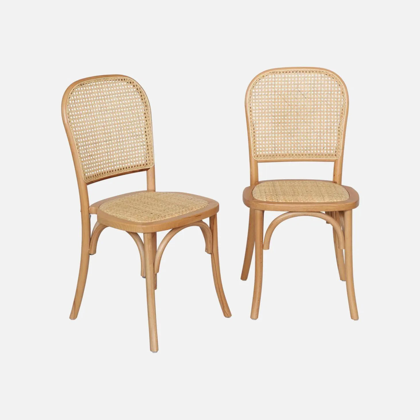 Silla vintage de madera y ratán, set de 2