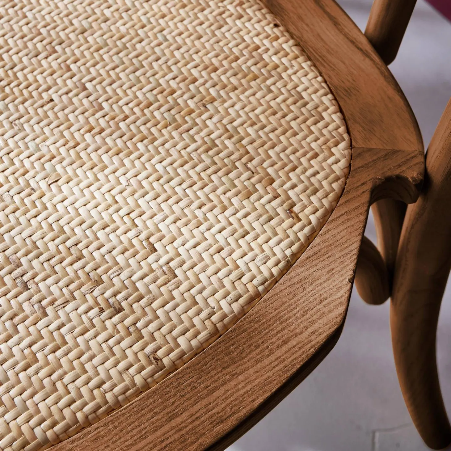 Silla vintage de madera y ratán, set de 2