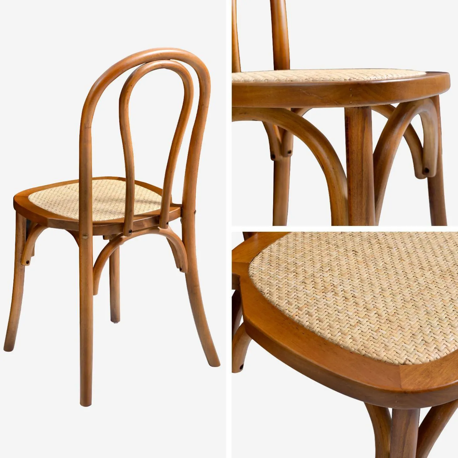 Silla vintage de madera y ratán, set de 2