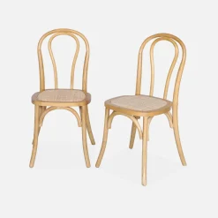Silla vintage de madera y ratán, set de 2