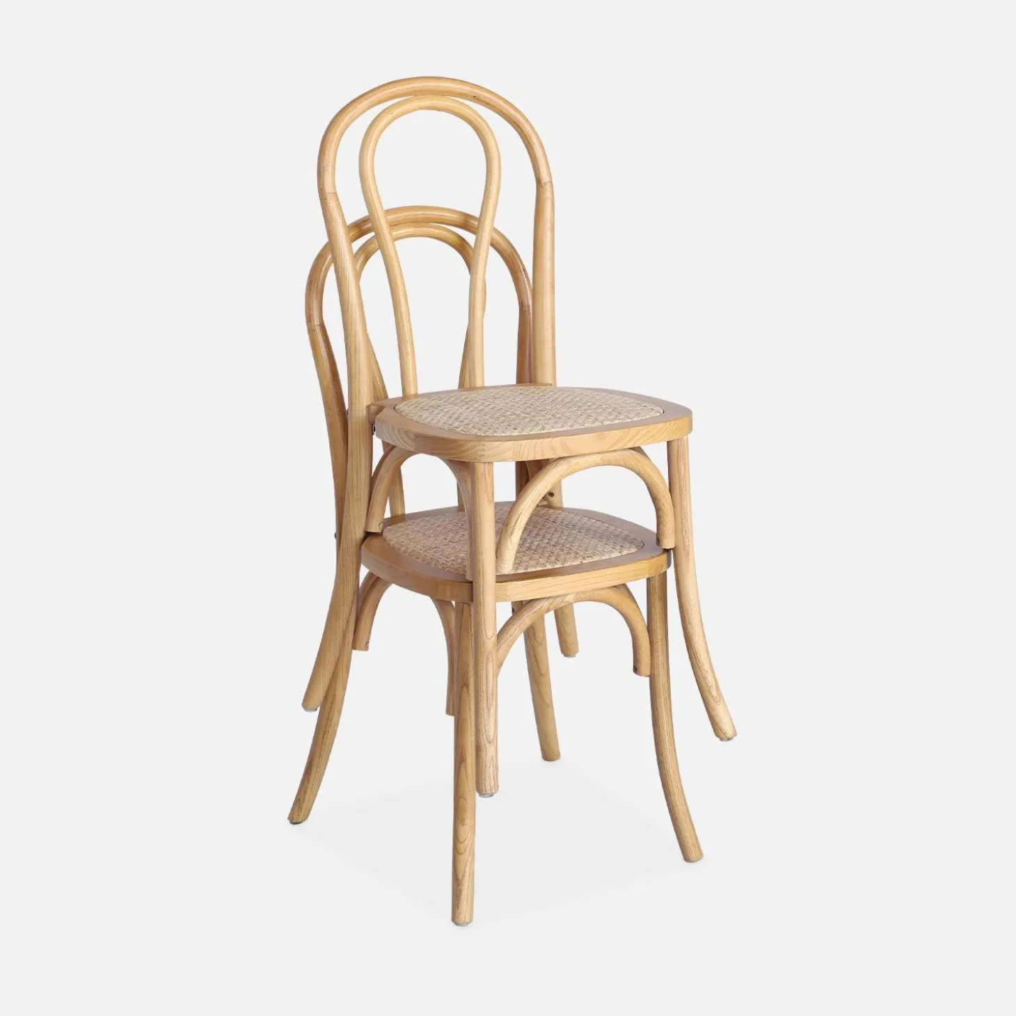 Silla vintage de madera y ratán, set de 2