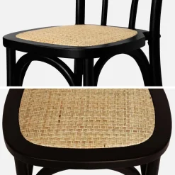 Silla vintage de madera y ratán, set de 2