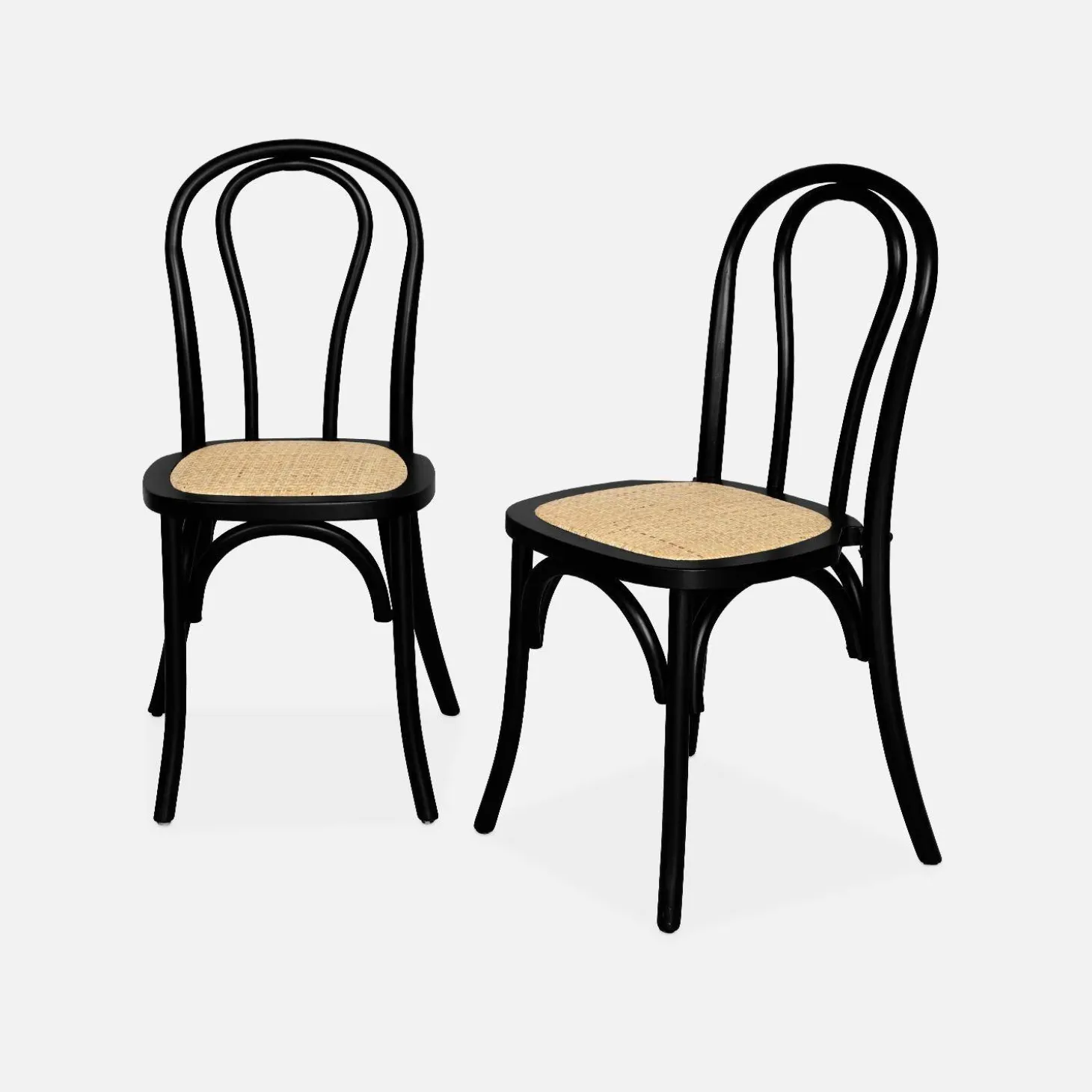 Silla vintage de madera y ratán, set de 2