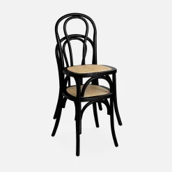 Silla vintage de madera y ratán, set de 2