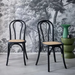 Silla vintage de madera y ratán, set de 2
