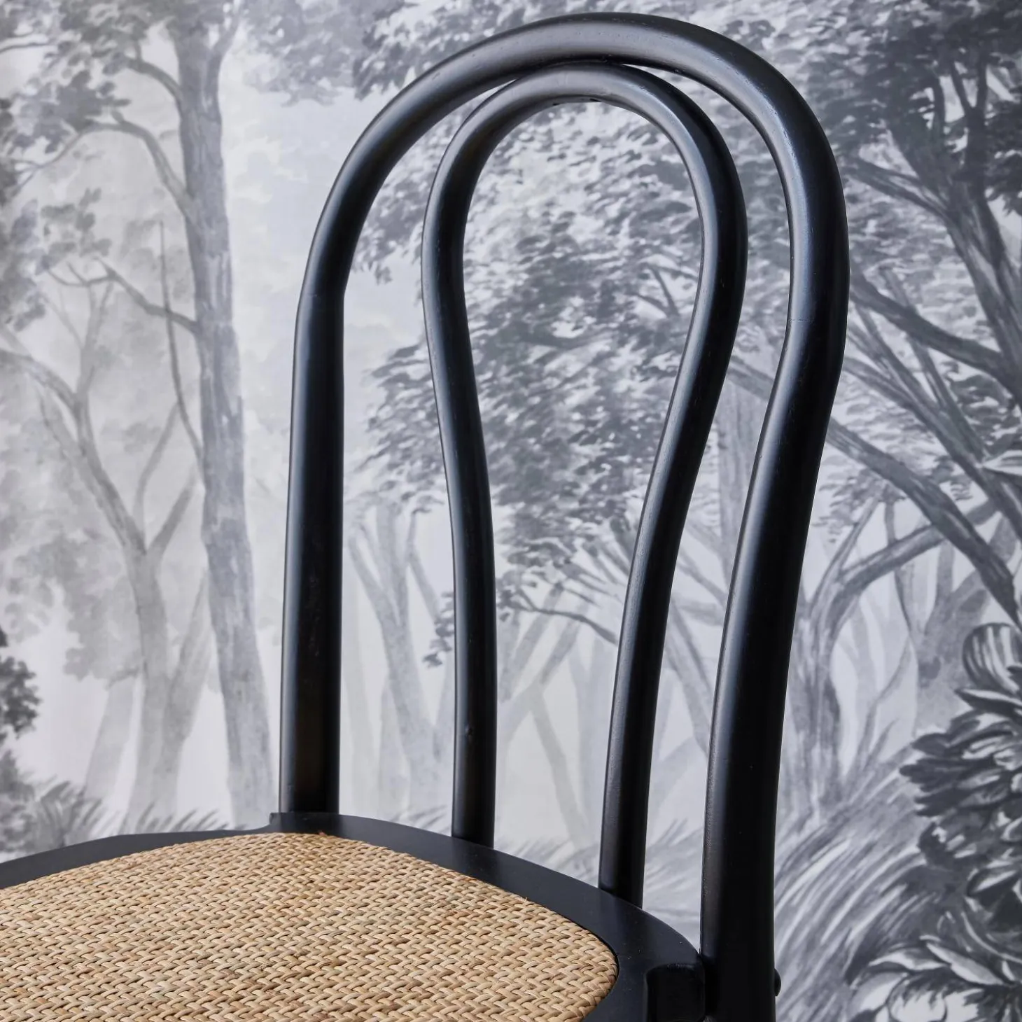 Silla vintage de madera y ratán, set de 2