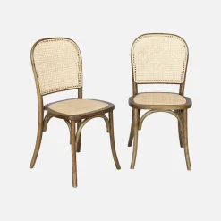 Silla vintage de madera y ratán, set de 2