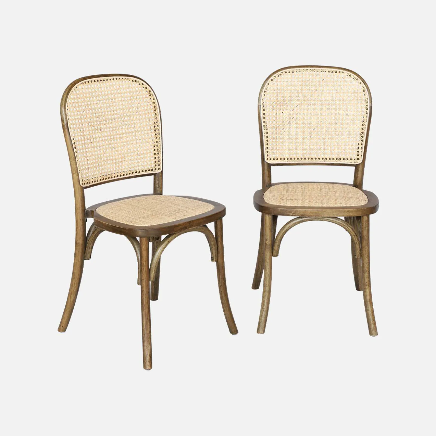 Silla vintage de madera y ratán, set de 2