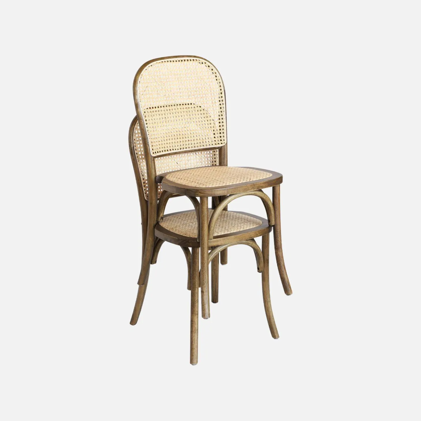 Silla vintage de madera y ratán, set de 2