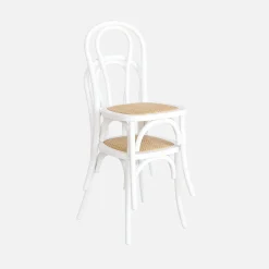 Silla vintage de madera y ratán, set de 4