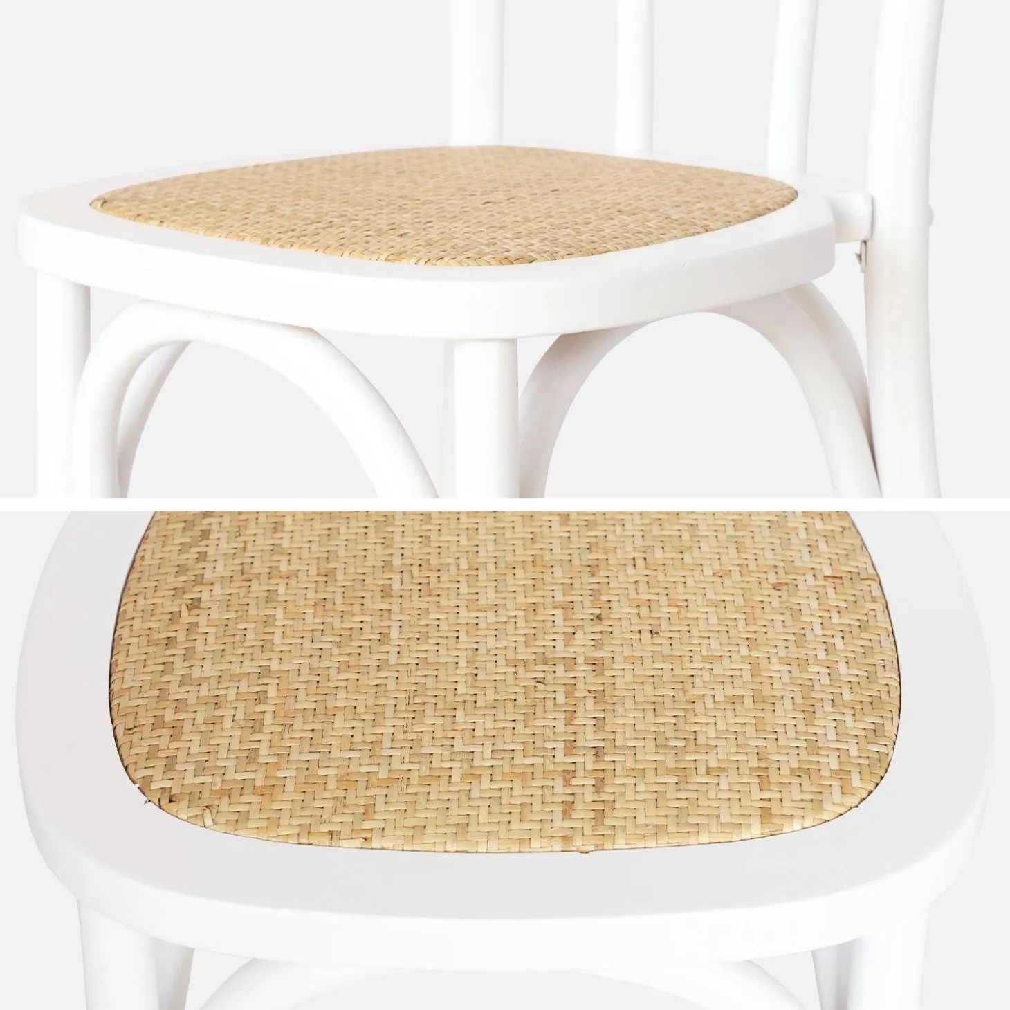 Silla vintage de madera y ratán, set de 4