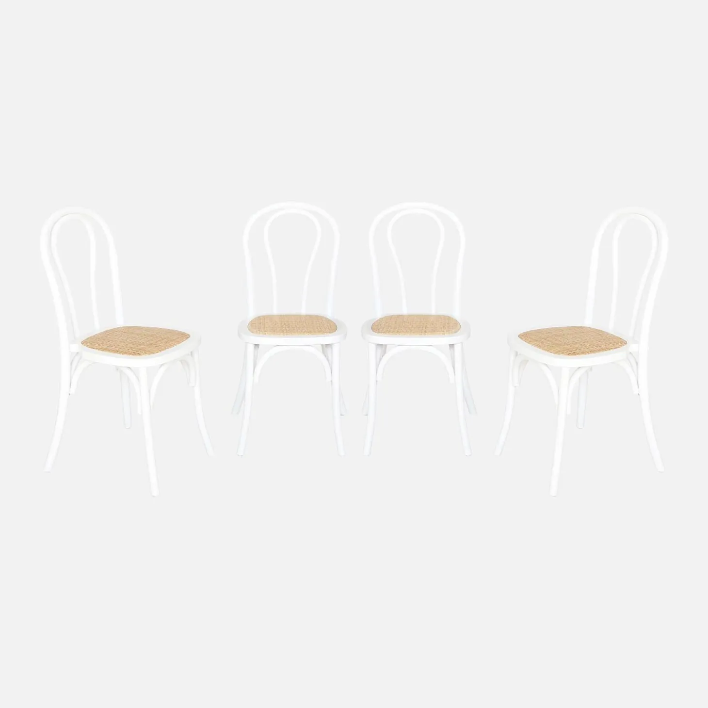 Silla vintage de madera y ratán, set de 4