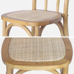 Silla vintage de madera y ratán, set de 4