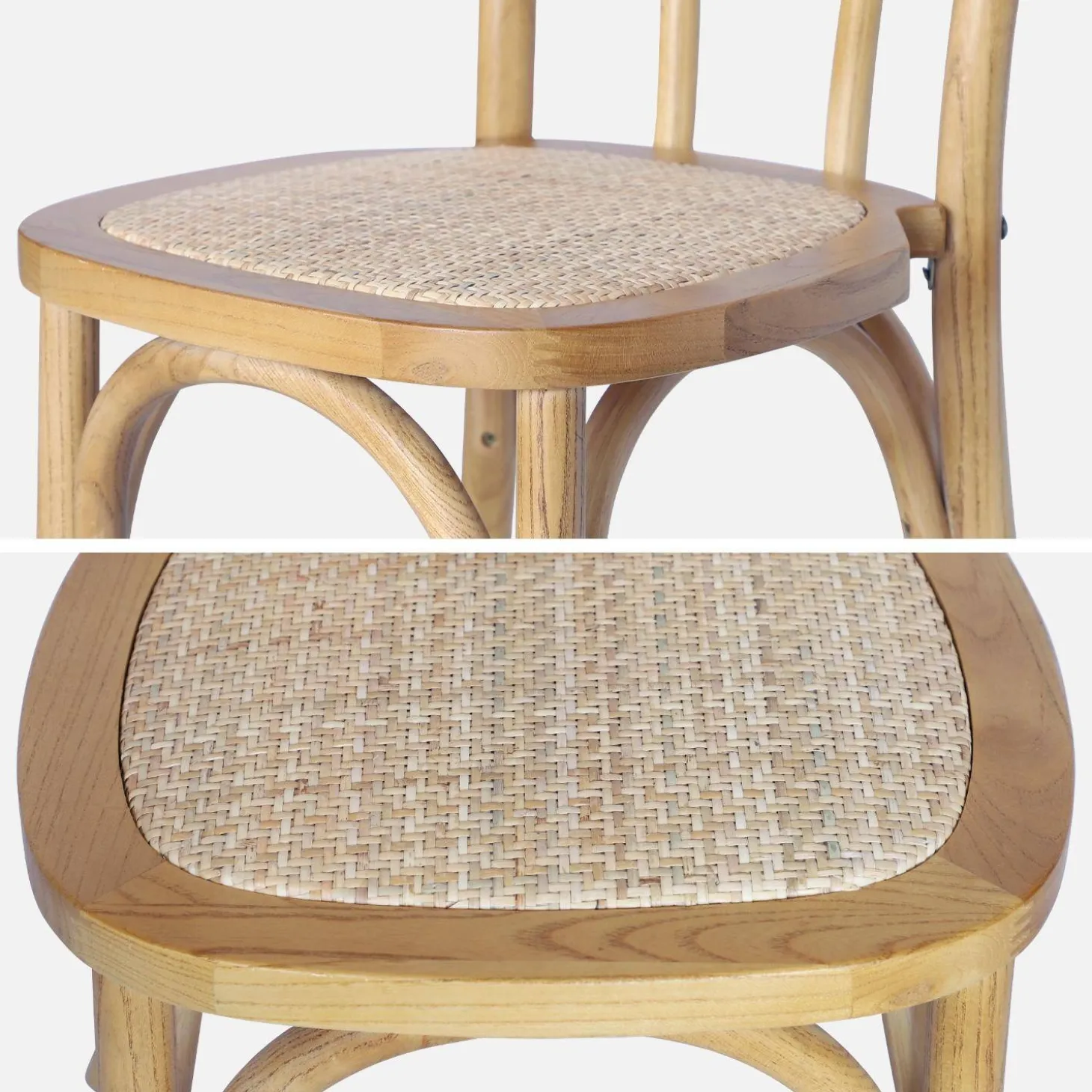 Silla vintage de madera y ratán, set de 4