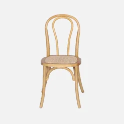 Silla vintage de madera y ratán, set de 4