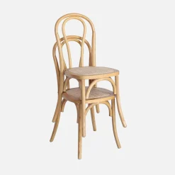 Silla vintage de madera y ratán, set de 4