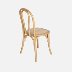 Silla vintage de madera y ratán, set de 4