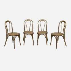 Silla vintage de madera y ratán, set de 4