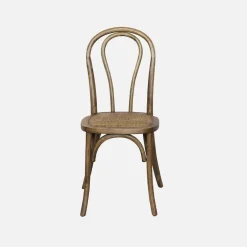 Silla vintage de madera y ratán, set de 4