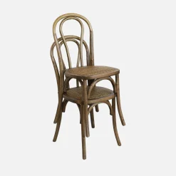 Silla vintage de madera y ratán, set de 4