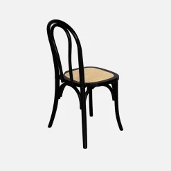 Silla vintage de madera y ratán, set de 4