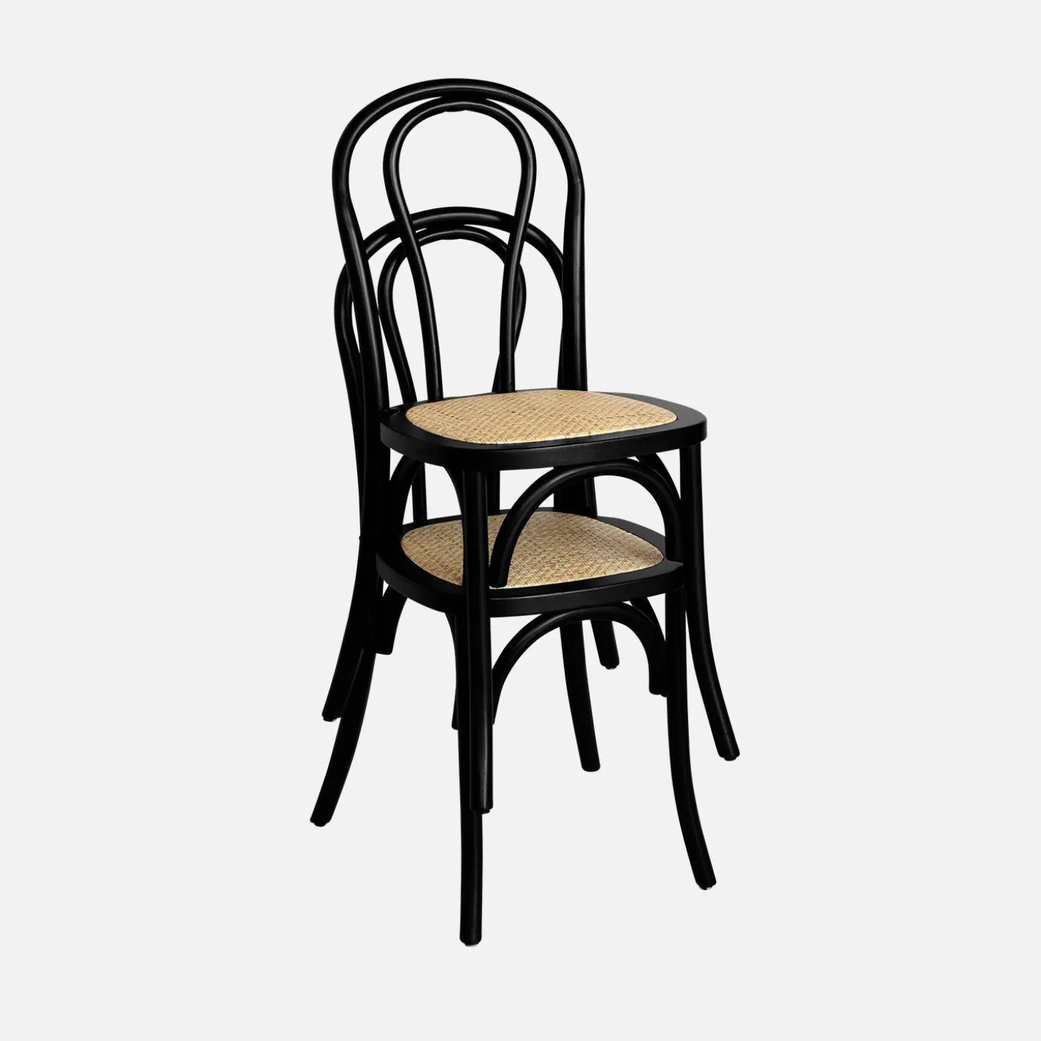Silla vintage de madera y ratán, set de 4