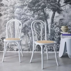 Silla vintage de madera y ratán, set de 2