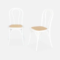 Silla vintage de madera y ratán, set de 2