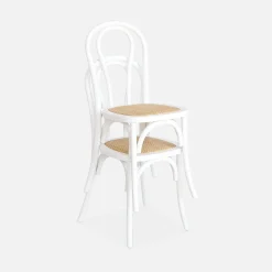 Silla vintage de madera y ratán, set de 2