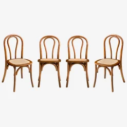 Silla vintage de madera y ratán, set de 4