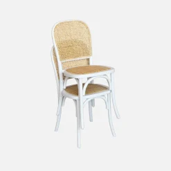 Silla vintage de madera y ratán, set de 2