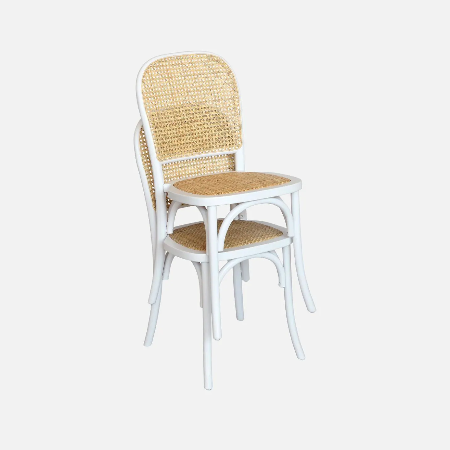 Silla vintage de madera y ratán, set de 2