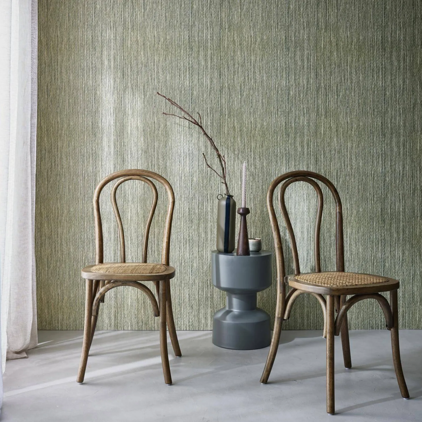 Silla vintage de madera y ratán, set de 2