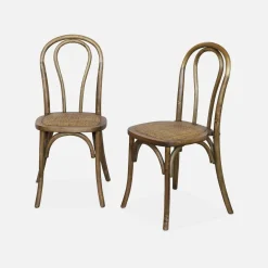 Silla vintage de madera y ratán, set de 2
