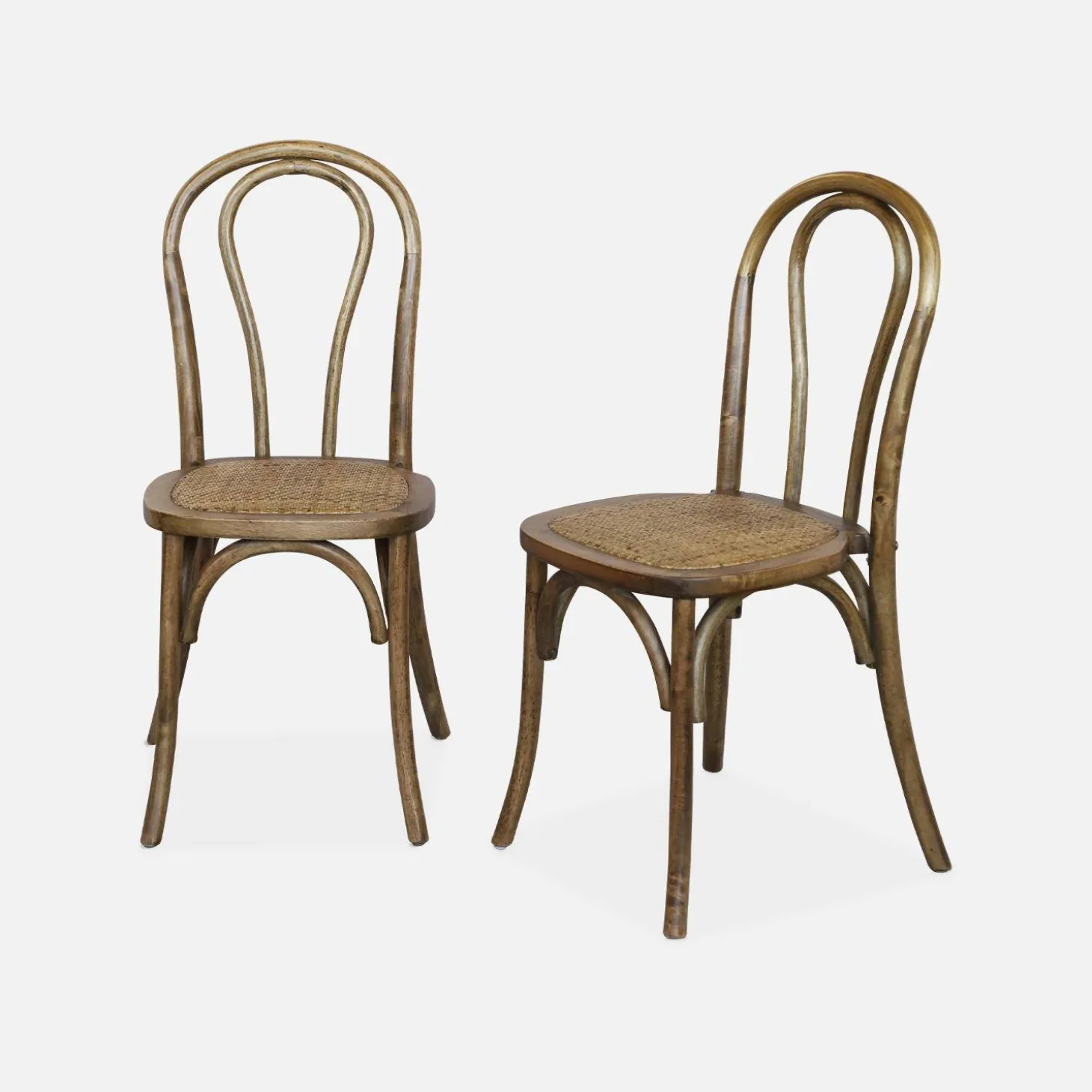 Silla vintage de madera y ratán, set de 2